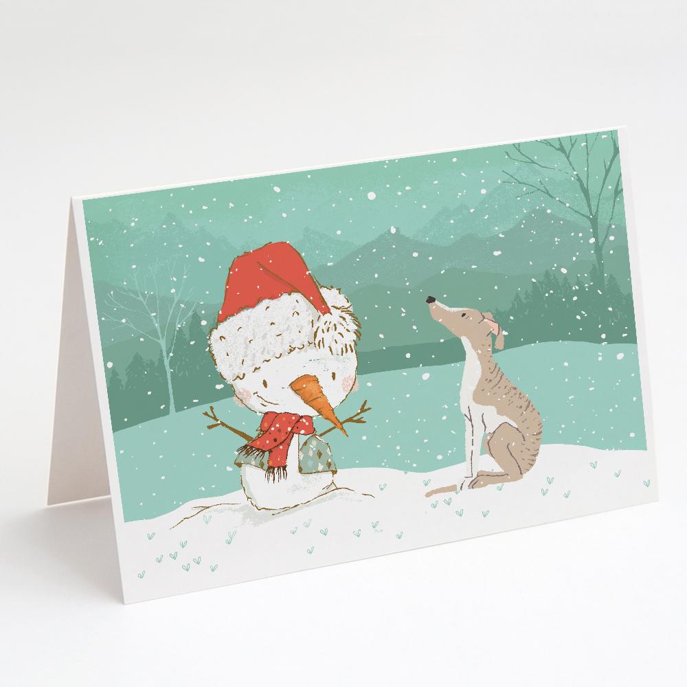 Whippet Snowman Christmas Greeting Cards Pack of 8 Blank Cards with Envelopes Whimsical A7 Size 5x7