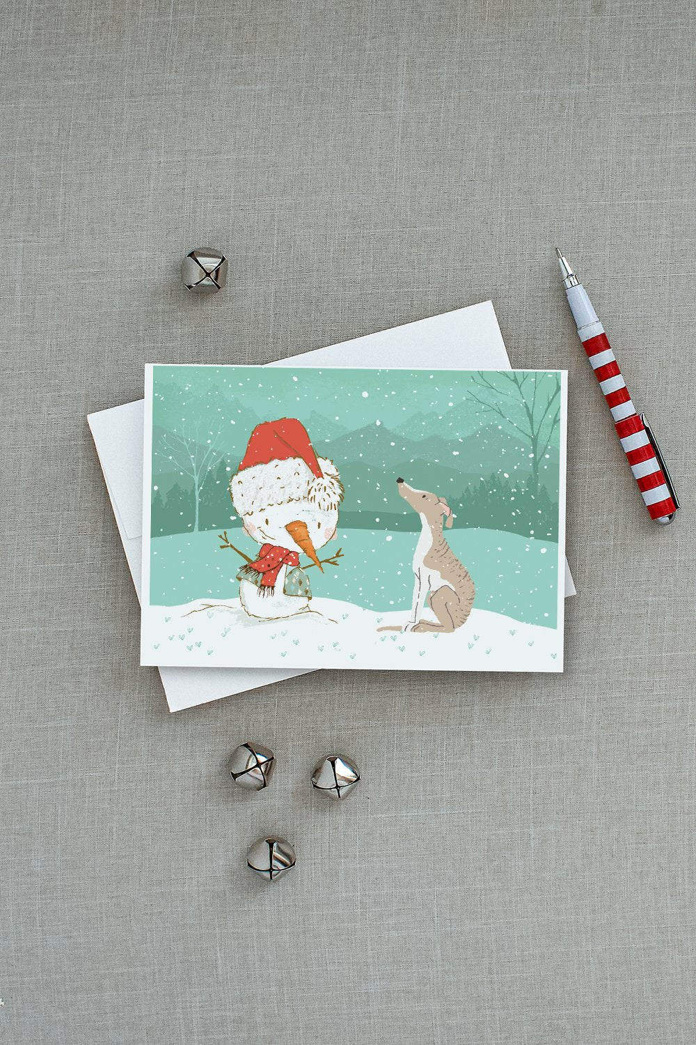 Whippet Snowman Christmas Greeting Cards Pack of 8 Blank Cards with Envelopes Whimsical A7 Size 5x7