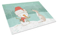 Whippet Snowman Christmas Cutting Board Tempered Glass Kitchen Cutting Surface, Heat Resistant Chopping, Non-Slip Feet, Food Prep & Serving