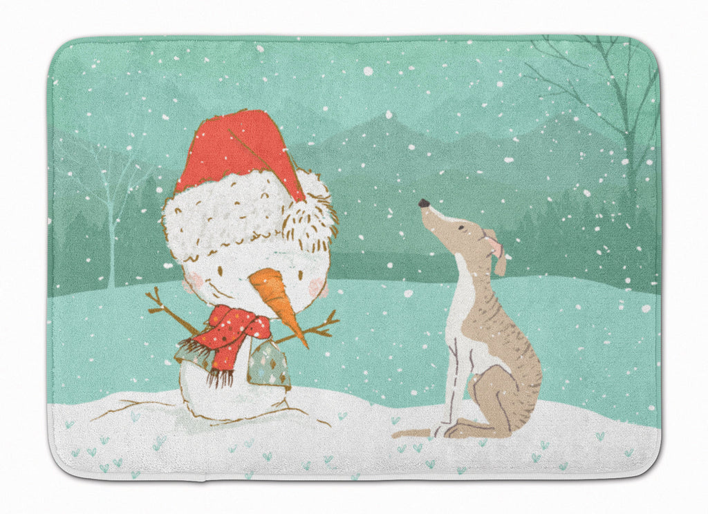 Whippet Snowman Christmas Memory Foam Kitchen Mat Machine Washable Anti-Fatigue Cushion Comfort Bath or Kitchen Rug