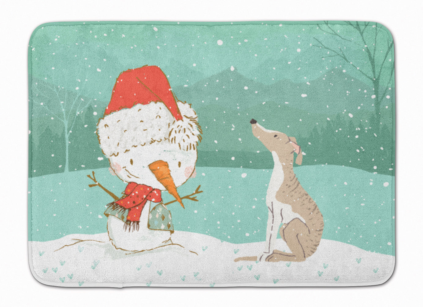 Whippet Snowman Christmas Memory Foam Kitchen Mat Machine Washable Anti-Fatigue Cushion Comfort Bath or Kitchen Rug