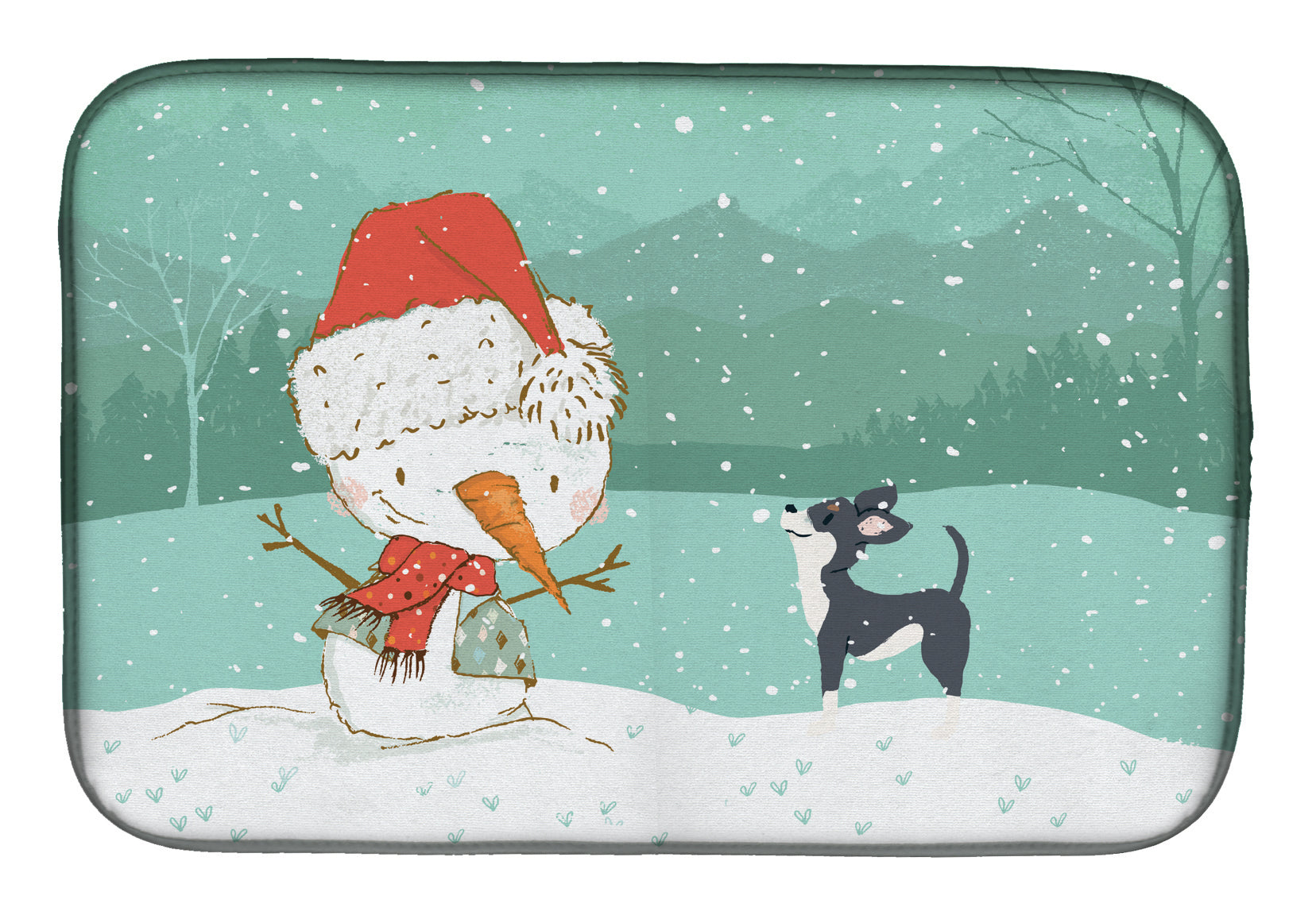 Black Chihuahua Snowman Christmas Dish Drying Mat Absorbent Dish Drying Mat Pad for Kitchen Counter Dish Drainer Mat for Countertop, 14 x 21", Multicolor