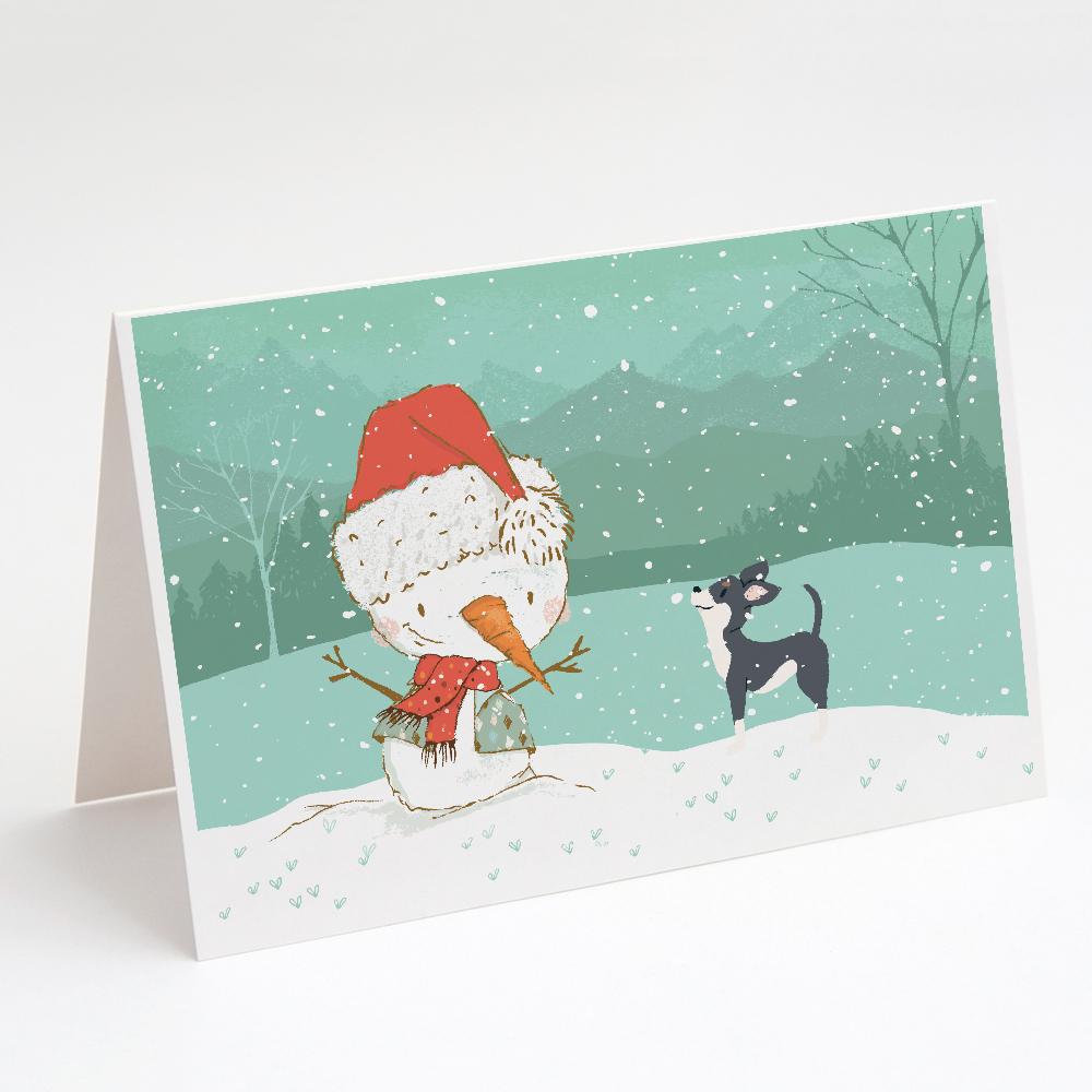 Black Chihuahua Snowman Christmas Greeting Cards Pack of 8 Blank Cards with Envelopes Whimsical A7 Size 5x7