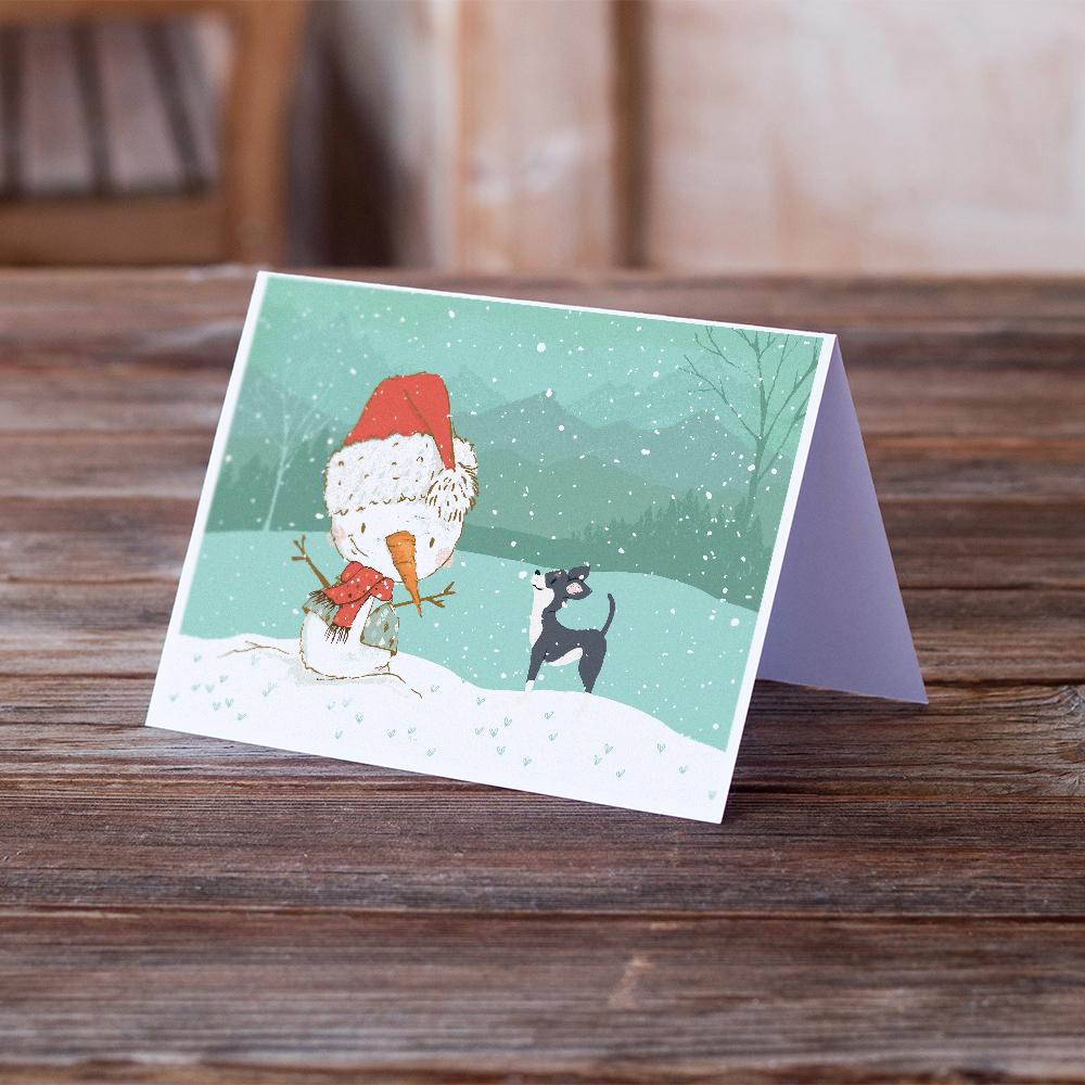 Black Chihuahua Snowman Christmas Greeting Cards Pack of 8 Blank Cards with Envelopes Whimsical A7 Size 5x7