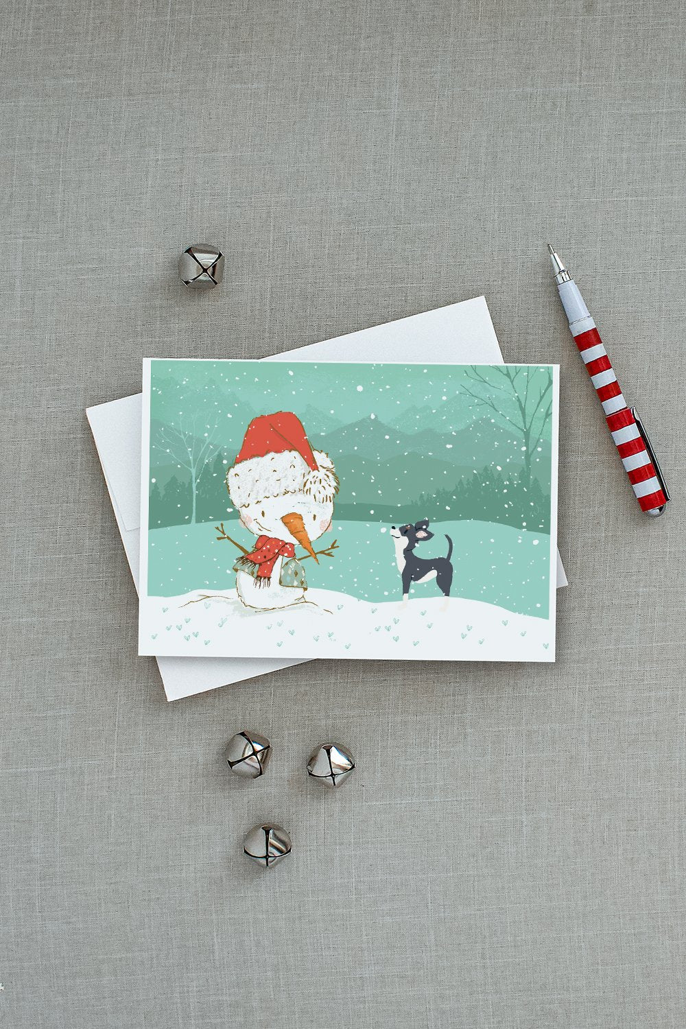 Black Chihuahua Snowman Christmas Greeting Cards Pack of 8 Blank Cards with Envelopes Whimsical A7 Size 5x7