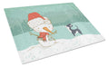 Black Chihuahua Snowman Christmas Cutting Board Tempered Glass Kitchen Cutting Surface, Heat Resistant Chopping, Non-Slip Feet, Food Prep & Serving