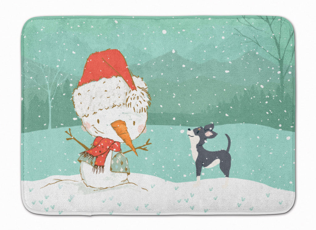 Black Chihuahua Snowman Christmas Memory Foam Kitchen Mat Machine Washable Anti-Fatigue Cushion Comfort Bath or Kitchen Rug
