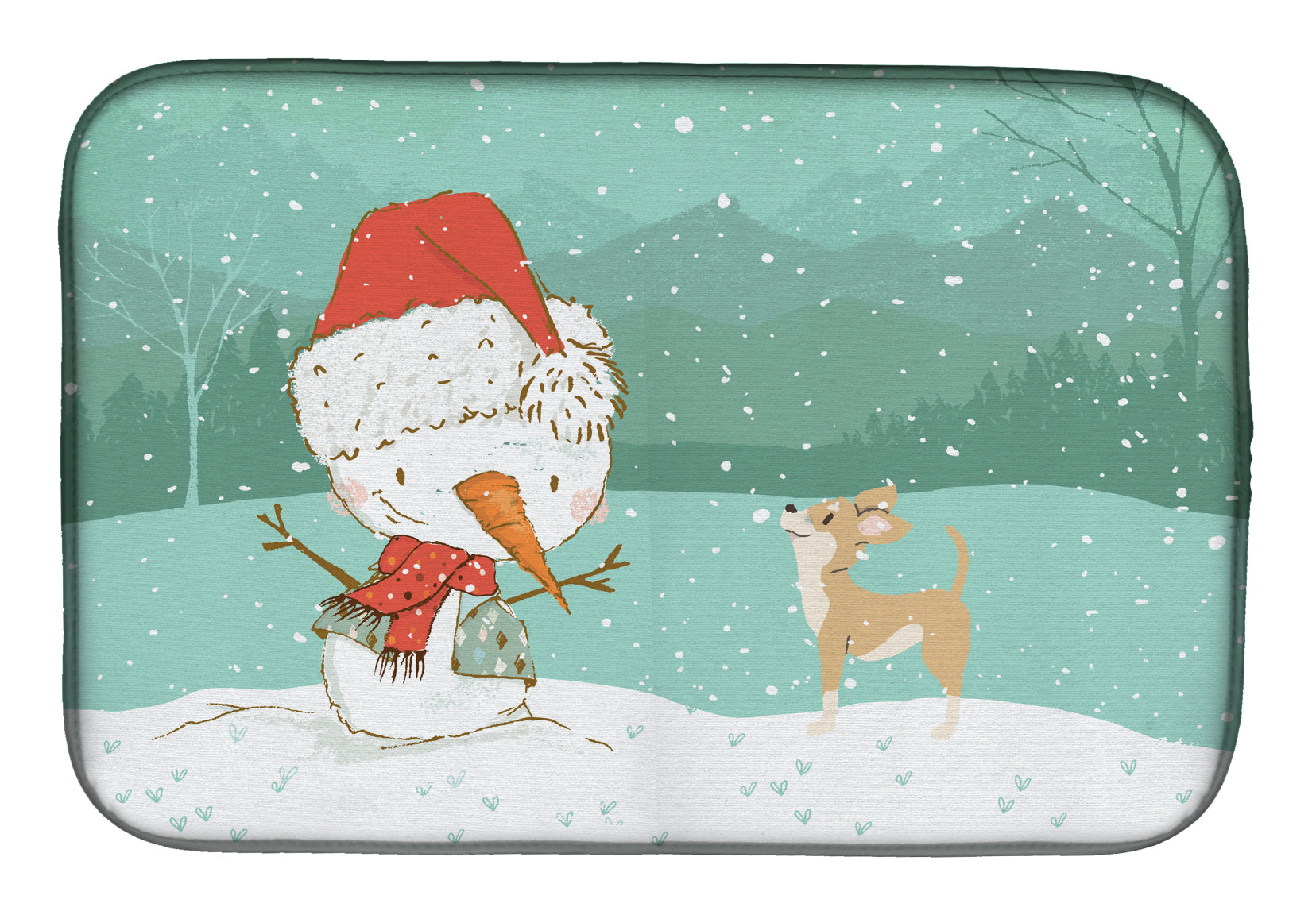 Tan Chihuahua Snowman Christmas Dish Drying Mat Absorbent Dish Drying Mat Pad for Kitchen Counter Dish Drainer Mat for Countertop, 14 x 21", Multicolor