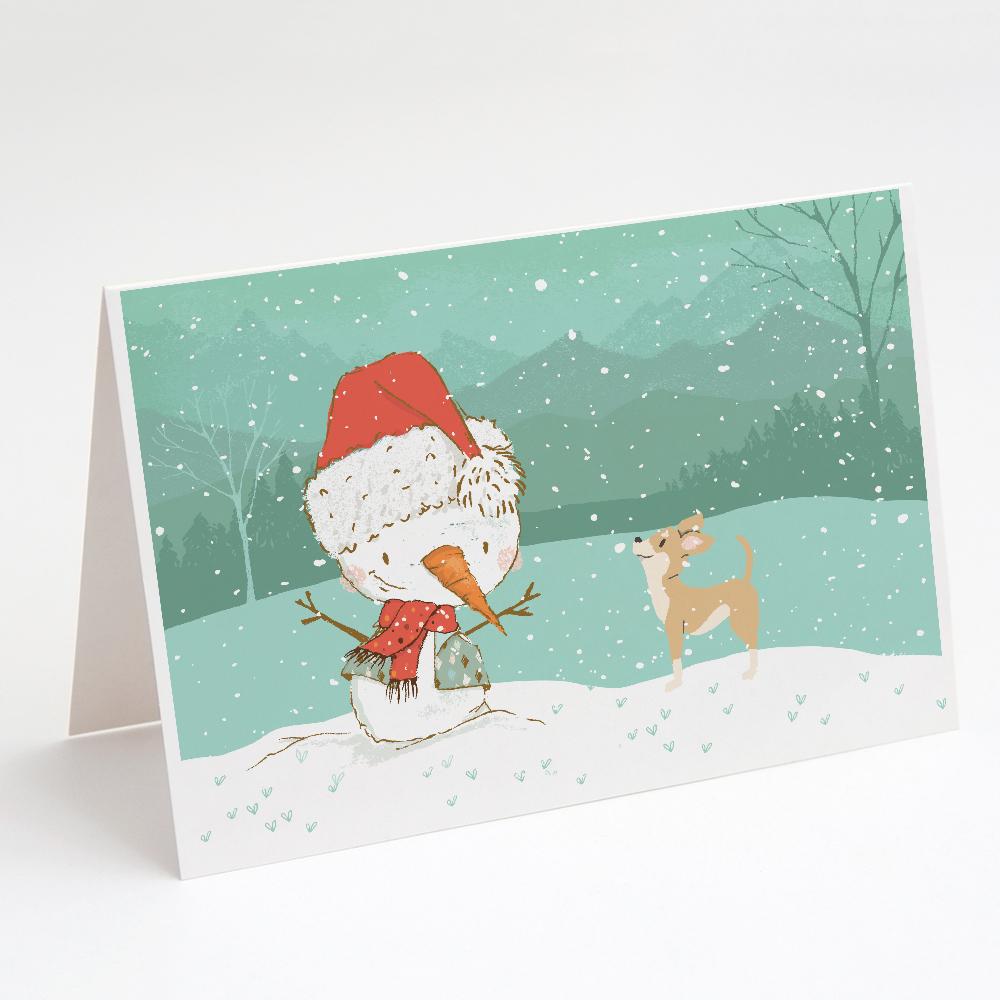 Tan Chihuahua Snowman Christmas Greeting Cards Pack of 8 Blank Cards with Envelopes Whimsical A7 Size 5x7