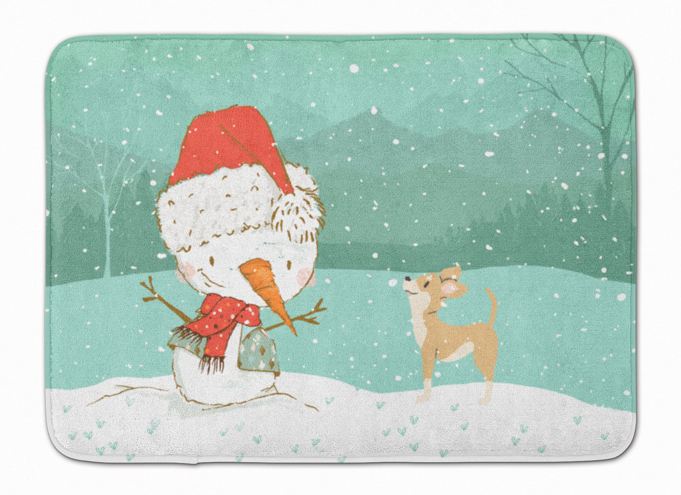 Tan Chihuahua Snowman Christmas Memory Foam Kitchen Mat Machine Washable Anti-Fatigue Cushion Comfort Bath or Kitchen Rug