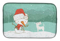 White Chihuahua Snowman Christmas Dish Drying Mat Absorbent Dish Drying Mat Pad for Kitchen Counter Dish Drainer Mat for Countertop, 14 x 21", Multicolor