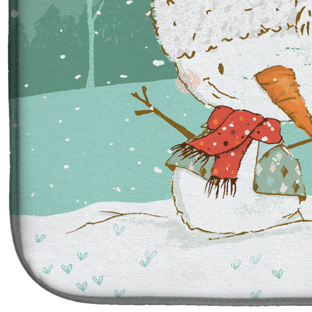 White Chihuahua Snowman Christmas Dish Drying Mat Absorbent Dish Drying Mat Pad for Kitchen Counter Dish Drainer Mat for Countertop, 14 x 21", Multicolor