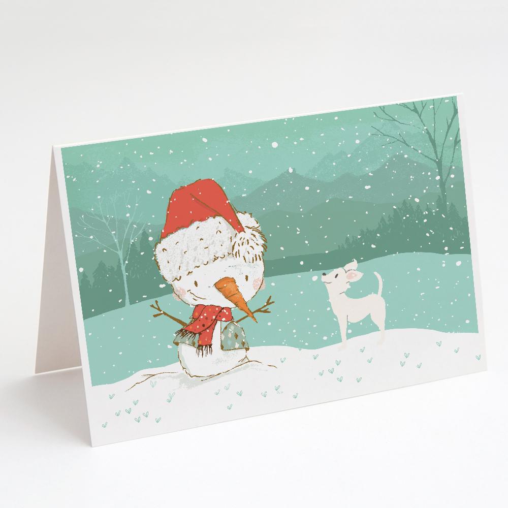 White Chihuahua Snowman Christmas Greeting Cards Pack of 8 Blank Cards with Envelopes Whimsical A7 Size 5x7