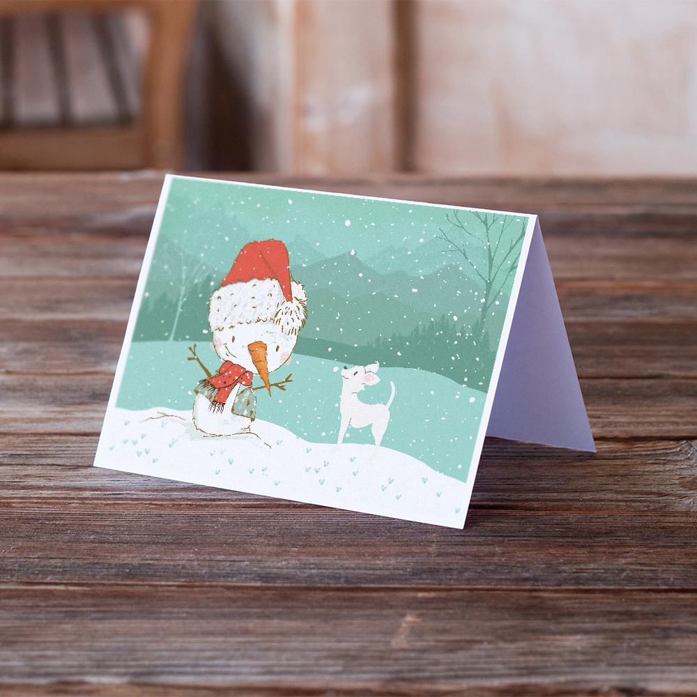 White Chihuahua Snowman Christmas Greeting Cards Pack of 8 Blank Cards with Envelopes Whimsical A7 Size 5x7