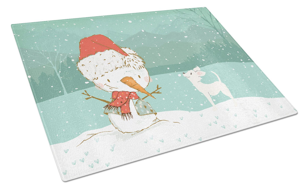 White Chihuahua Snowman Christmas Cutting Board Tempered Glass Kitchen Cutting Surface, Heat Resistant Chopping, Non-Slip Feet, Food Prep & Serving