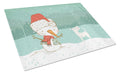White Chihuahua Snowman Christmas Cutting Board Tempered Glass Kitchen Cutting Surface, Heat Resistant Chopping, Non-Slip Feet, Food Prep & Serving