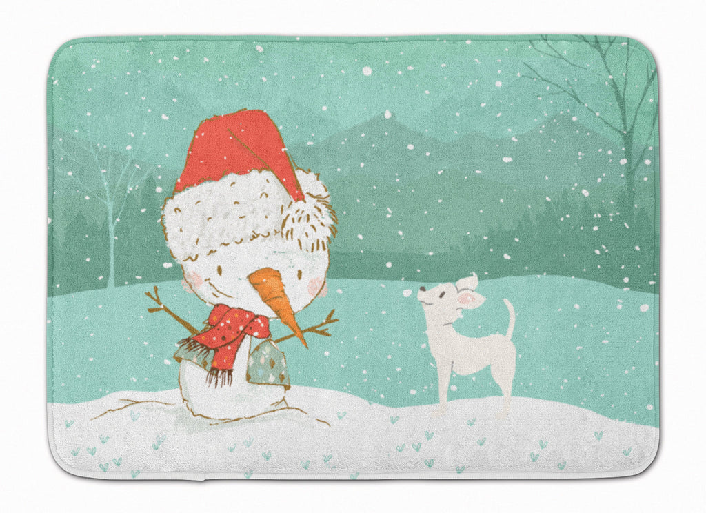 White Chihuahua Snowman Christmas Memory Foam Kitchen Mat Machine Washable Anti-Fatigue Cushion Comfort Bath or Kitchen Rug