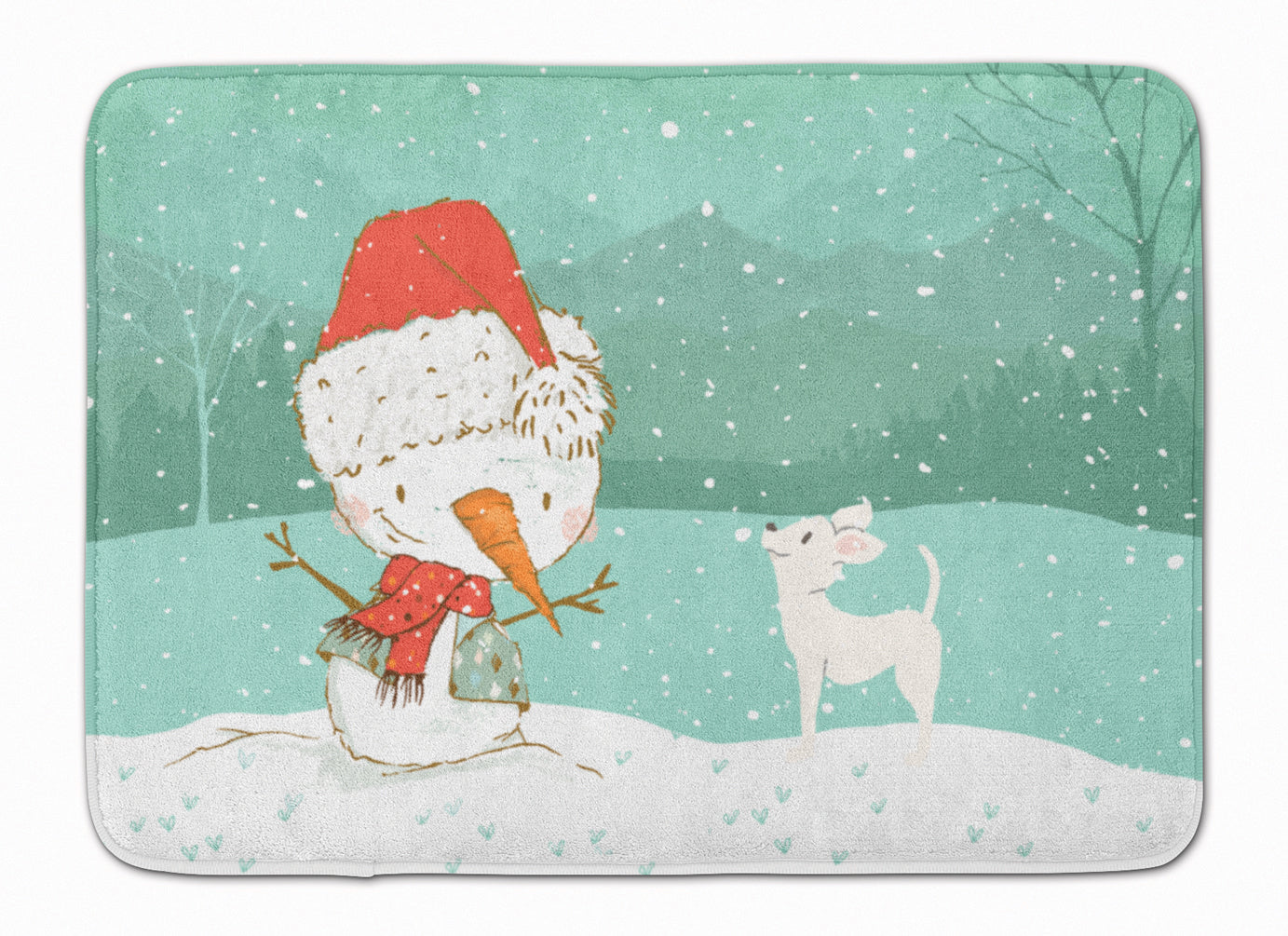 White Chihuahua Snowman Christmas Memory Foam Kitchen Mat Machine Washable Anti-Fatigue Cushion Comfort Bath or Kitchen Rug