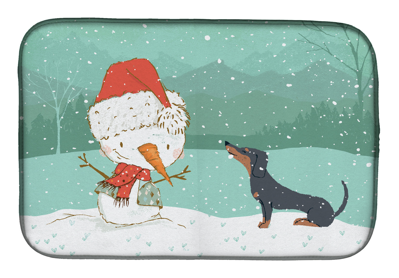 Black Tan Dachshund Snowman Christmas Dish Drying Mat Absorbent Dish Drying Mat Pad for Kitchen Counter Dish Drainer Mat for Countertop, 14 x 21", Multicolor
