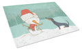 Black Tan Dachshund Snowman Christmas Cutting Board Tempered Glass Kitchen Cutting Surface, Heat Resistant Chopping, Non-Slip Feet, Food Prep & Serving