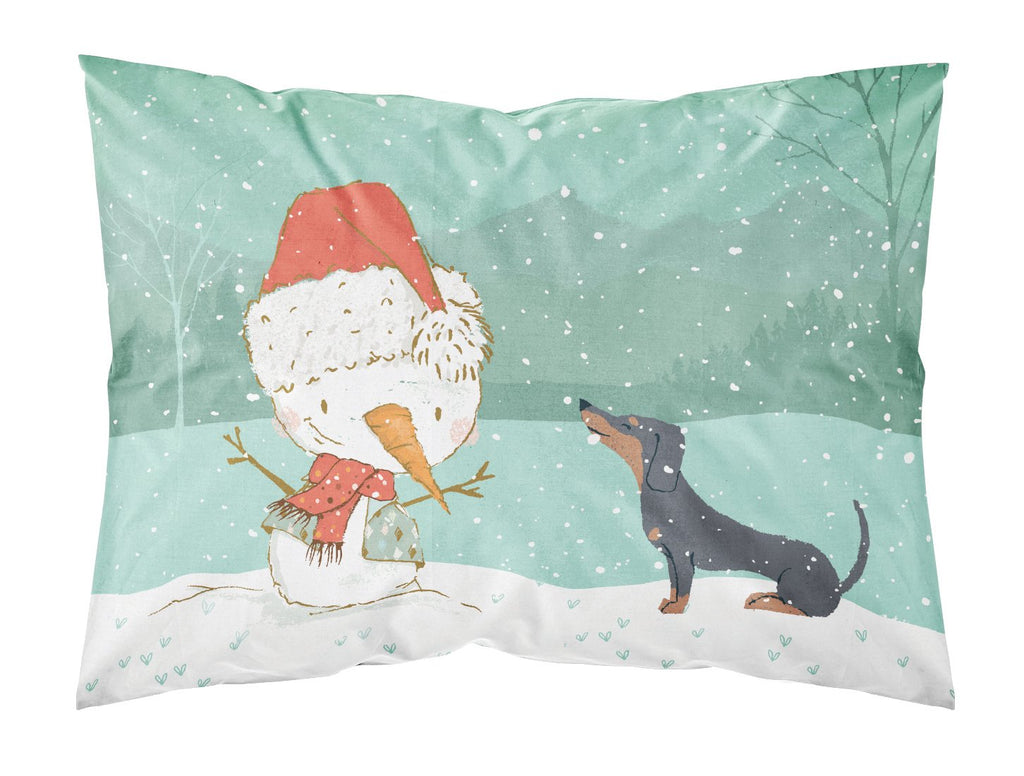 Black Tan Dachshund Snowman Christmas Standard Pillowcase Lightweight Super Soft Easy Care Decorative Artwork Pillowcase, Standard