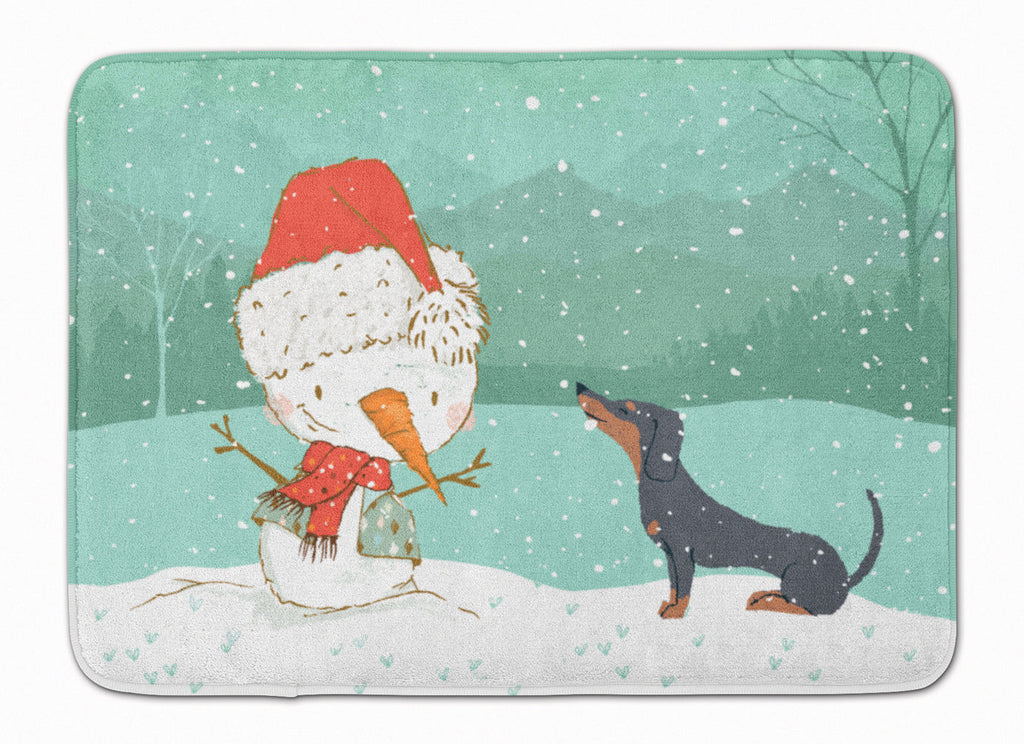 Black Tan Dachshund Snowman Christmas Memory Foam Kitchen Mat Machine Washable Anti-Fatigue Cushion Comfort Bath or Kitchen Rug