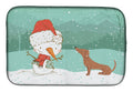 Red Dachshund Snowman Christmas Dish Drying Mat Absorbent Dish Drying Mat Pad for Kitchen Counter Dish Drainer Mat for Countertop, 14 x 21", Multicolor