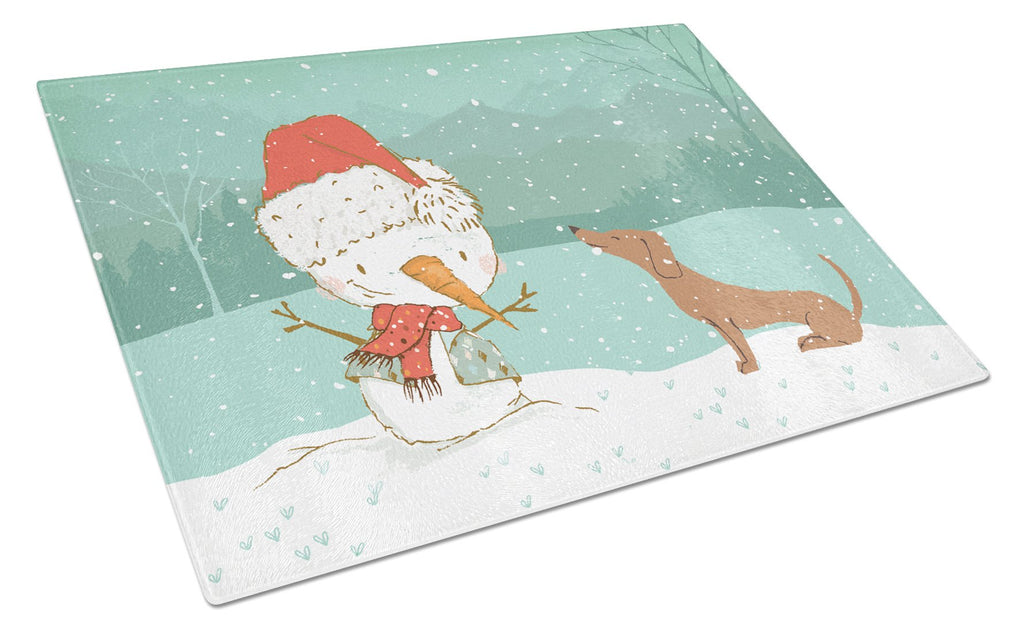Red Dachshund Snowman Christmas Cutting Board Tempered Glass Kitchen Cutting Surface, Heat Resistant Chopping, Non-Slip Feet, Food Prep & Serving