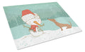 Red Dachshund Snowman Christmas Cutting Board Tempered Glass Kitchen Cutting Surface, Heat Resistant Chopping, Non-Slip Feet, Food Prep & Serving