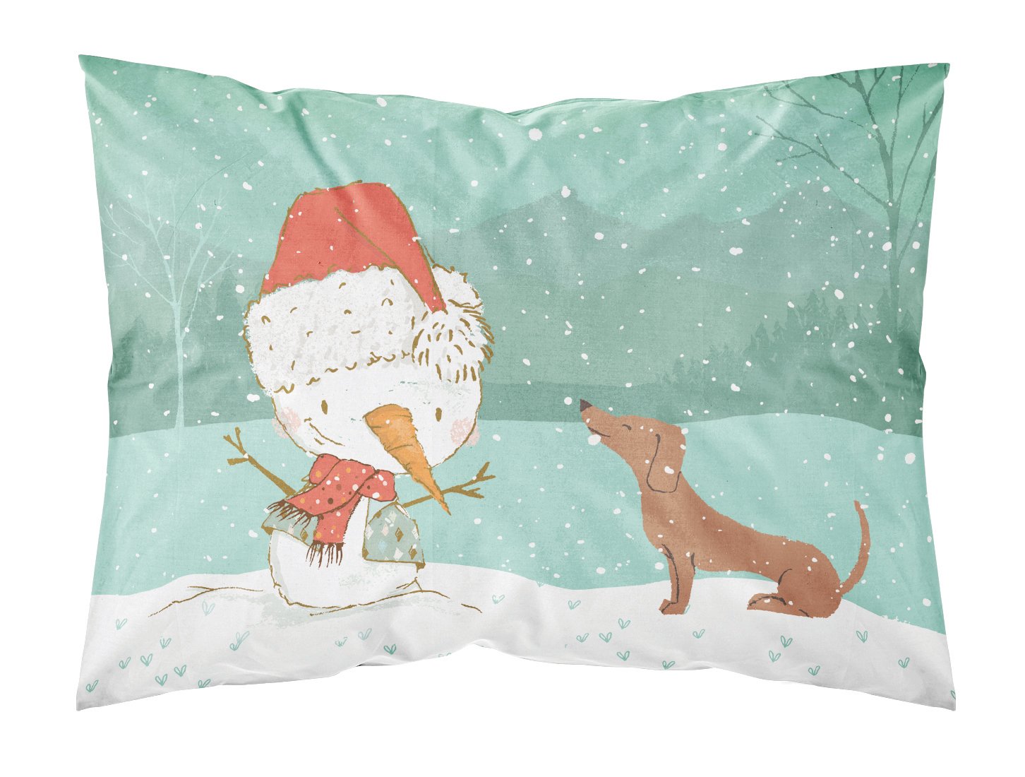 Red Dachshund Snowman Christmas Standard Pillowcase Lightweight Super Soft Easy Care Decorative Artwork Pillowcase, Standard