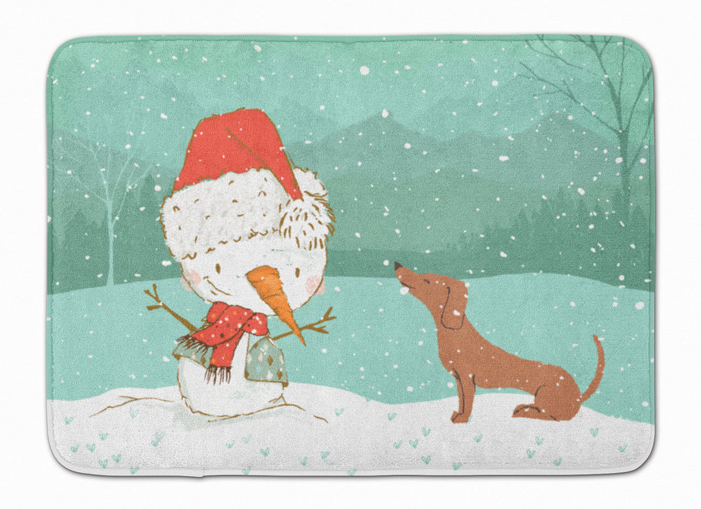 Red Dachshund Snowman Christmas Memory Foam Kitchen Mat Machine Washable Anti-Fatigue Cushion Comfort Bath or Kitchen Rug