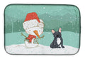 Black French Bulldog Snowman Christmas Dish Drying Mat Absorbent Dish Drying Mat Pad for Kitchen Counter Dish Drainer Mat for Countertop, 14 x 21", Multicolor