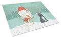 Black French Bulldog Snowman Christmas Cutting Board Tempered Glass Kitchen Cutting Surface, Heat Resistant Chopping, Non-Slip Feet, Food Prep & Serving