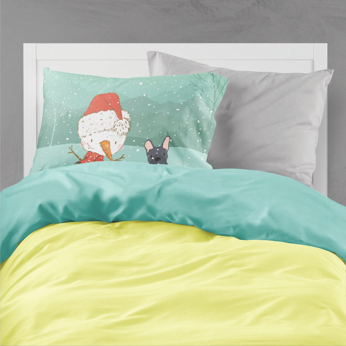 Black French Bulldog Snowman Christmas Standard Pillowcase Lightweight Super Soft Easy Care Decorative Artwork Pillowcase, Standard