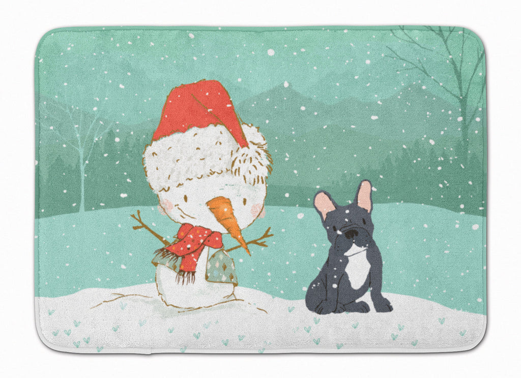 Black French Bulldog Snowman Christmas Memory Foam Kitchen Mat Machine Washable Anti-Fatigue Cushion Comfort Bath or Kitchen Rug