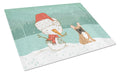 Fawn French Bulldog Snowman Christmas Cutting Board Tempered Glass Kitchen Cutting Surface, Heat Resistant Chopping, Non-Slip Feet, Food Prep & Serving