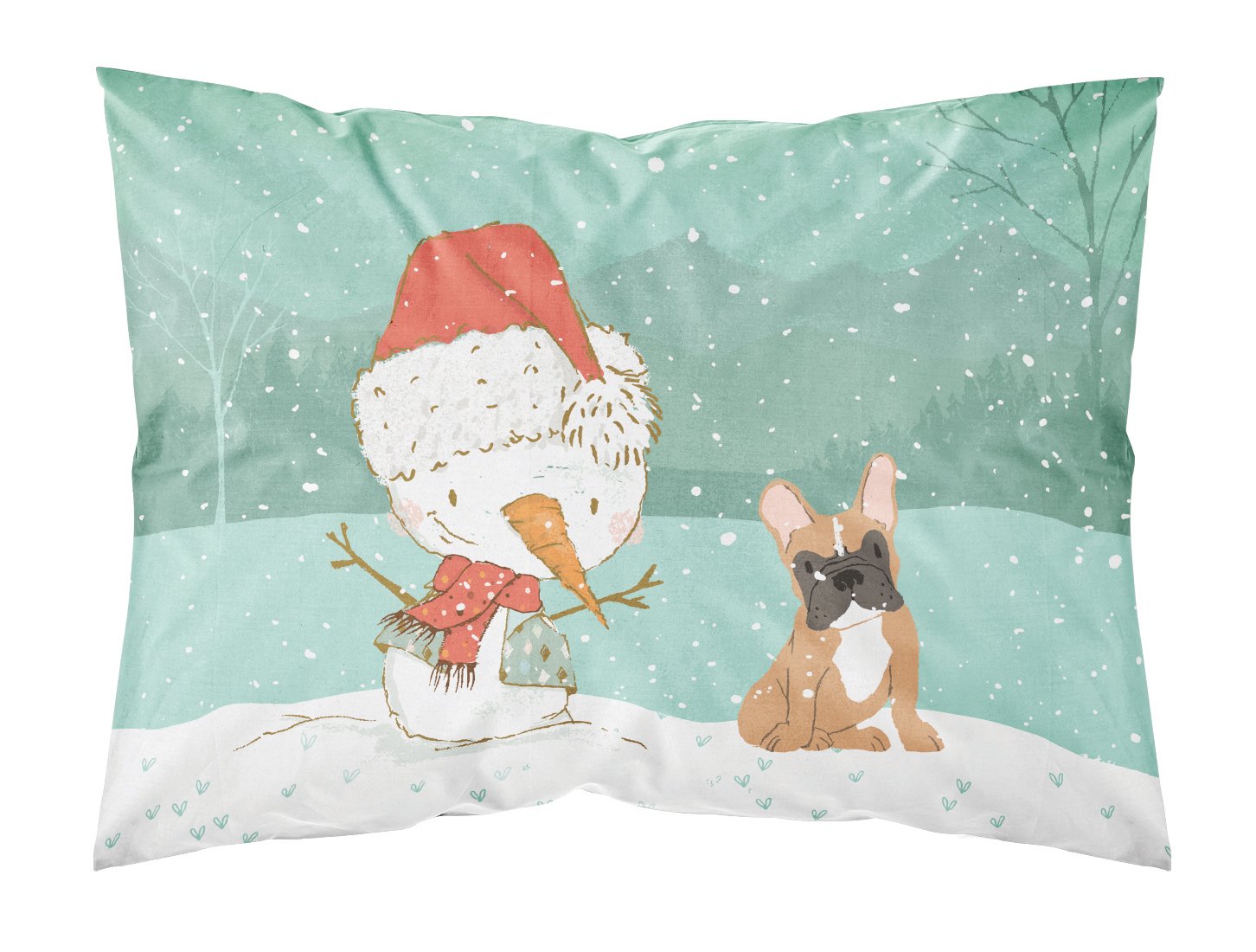 Fawn French Bulldog Snowman Christmas Standard Pillowcase Lightweight Super Soft Easy Care Decorative Artwork Pillowcase, Standard