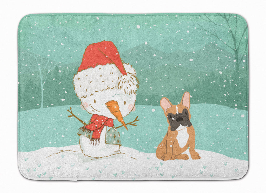 Fawn French Bulldog Snowman Christmas Memory Foam Kitchen Mat Machine Washable Anti-Fatigue Cushion Comfort Bath or Kitchen Rug