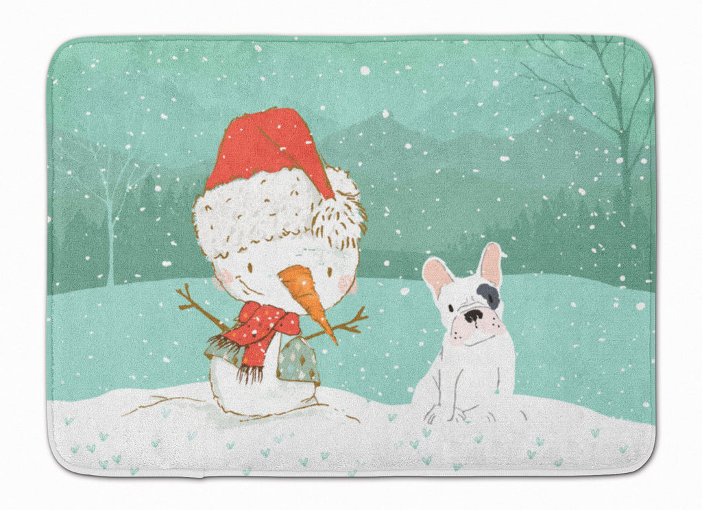 Piebald French Bulldog Snowman Christmas Memory Foam Kitchen Mat Machine Washable Anti-Fatigue Cushion Comfort Bath or Kitchen Rug