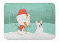 Piebald French Bulldog Snowman Christmas Memory Foam Kitchen Mat Machine Washable Anti-Fatigue Cushion Comfort Bath or Kitchen Rug