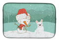 White French Bulldog Snowman Christmas Dish Drying Mat Absorbent Dish Drying Mat Pad for Kitchen Counter Dish Drainer Mat for Countertop, 14 x 21", Multicolor