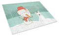 White French Bulldog Snowman Christmas Cutting Board Tempered Glass Kitchen Cutting Surface, Heat Resistant Chopping, Non-Slip Feet, Food Prep & Serving