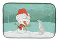 Italian Greyhound Snowman Christmas Dish Drying Mat Absorbent Dish Drying Mat Pad for Kitchen Counter Dish Drainer Mat for Countertop, 14 x 21", Multicolor