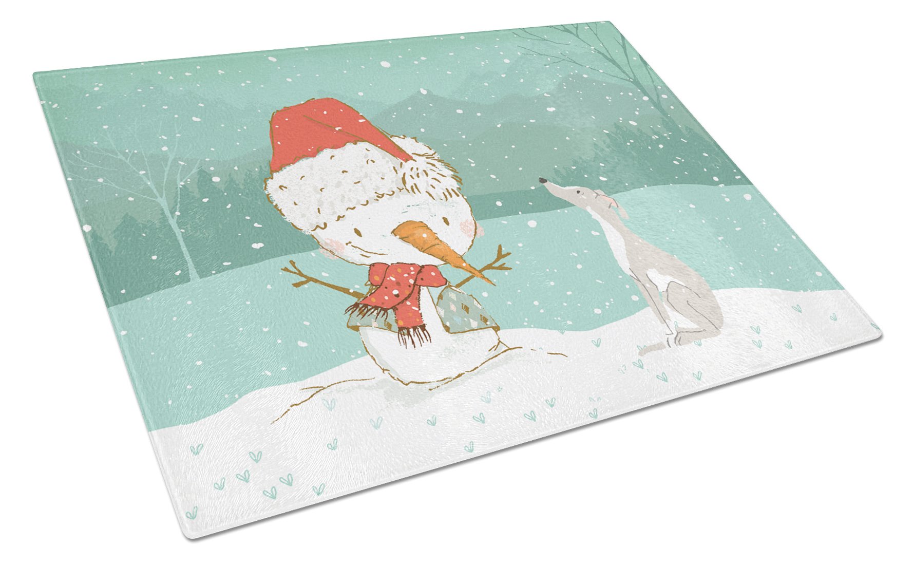 Italian Greyhound Snowman Christmas Cutting Board Tempered Glass Kitchen Cutting Surface, Heat Resistant Chopping, Non-Slip Feet, Food Prep & Serving