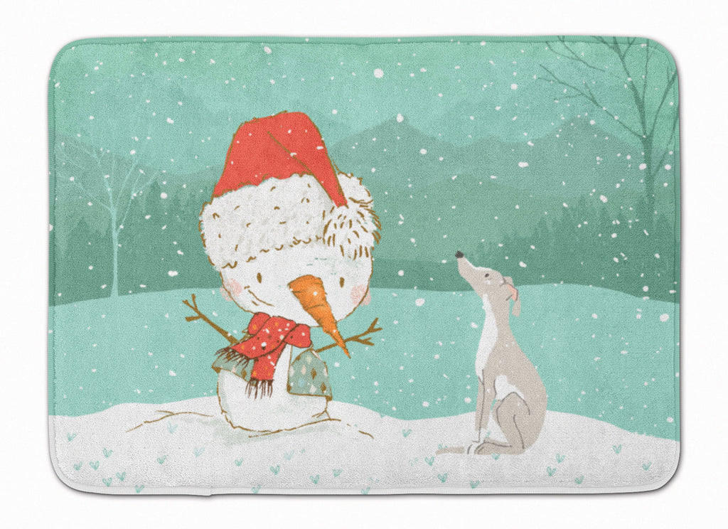 Italian Greyhound Snowman Christmas Memory Foam Kitchen Mat Machine Washable Anti-Fatigue Cushion Comfort Bath or Kitchen Rug