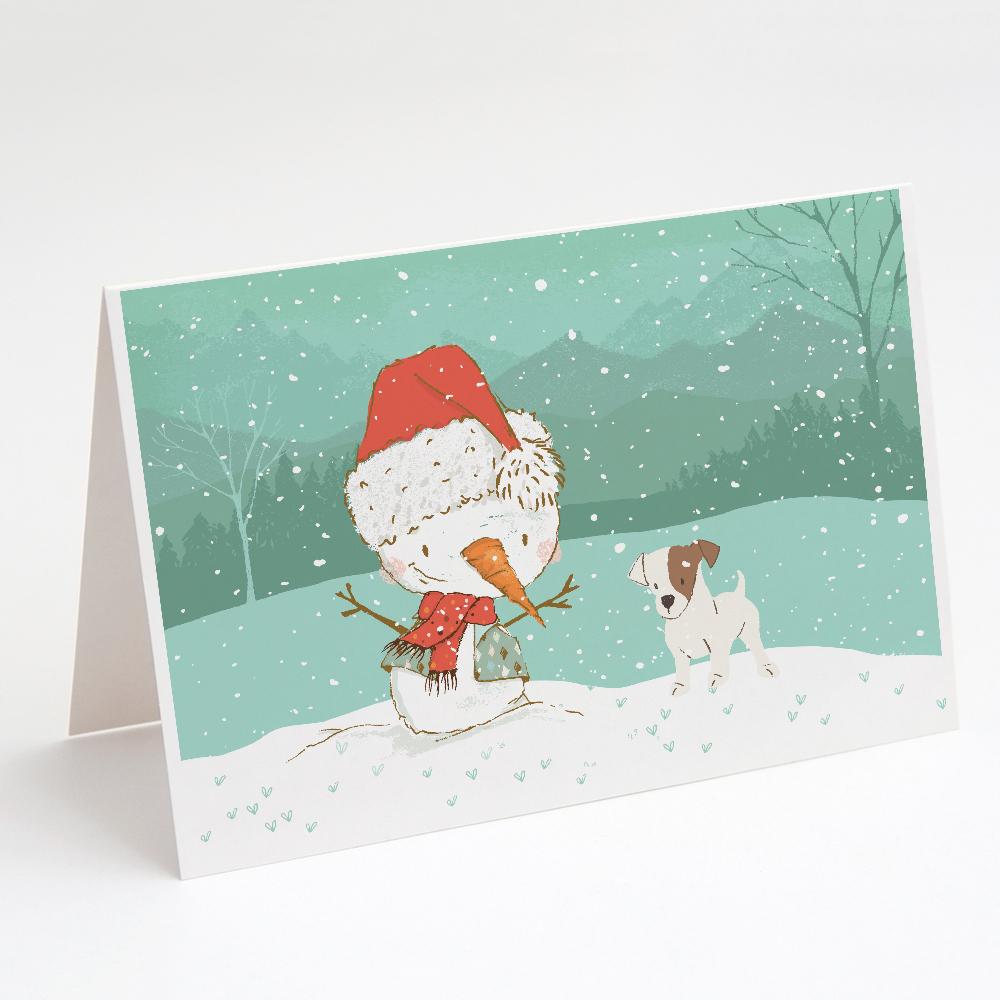 Jack Russell Terrier Snowman Christmas Greeting Cards Pack of 8 Blank Cards with Envelopes Whimsical A7 Size 5x7