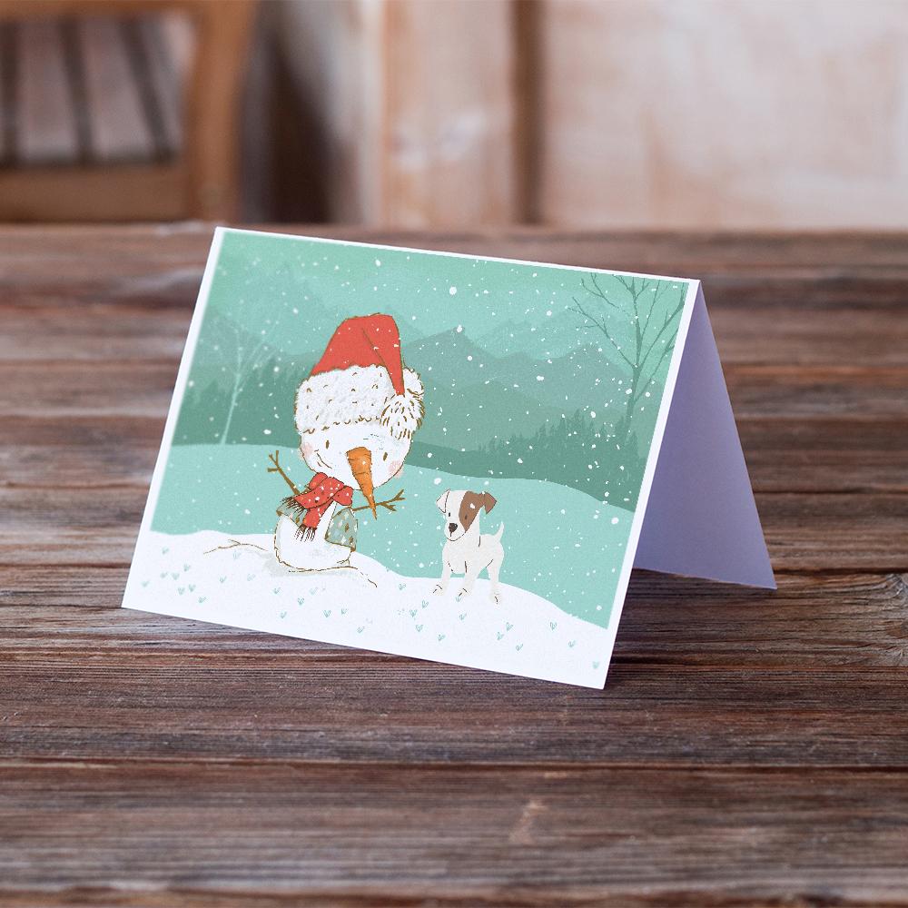 Jack Russell Terrier Snowman Christmas Greeting Cards Pack of 8 Blank Cards with Envelopes Whimsical A7 Size 5x7