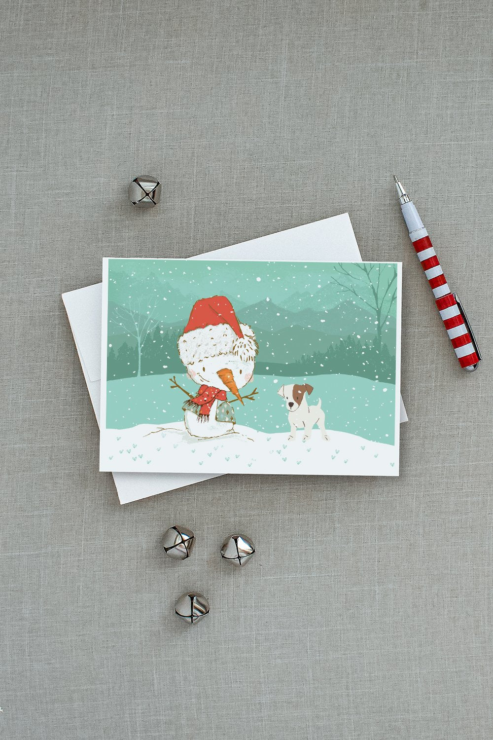 Jack Russell Terrier Snowman Christmas Greeting Cards Pack of 8 Blank Cards with Envelopes Whimsical A7 Size 5x7