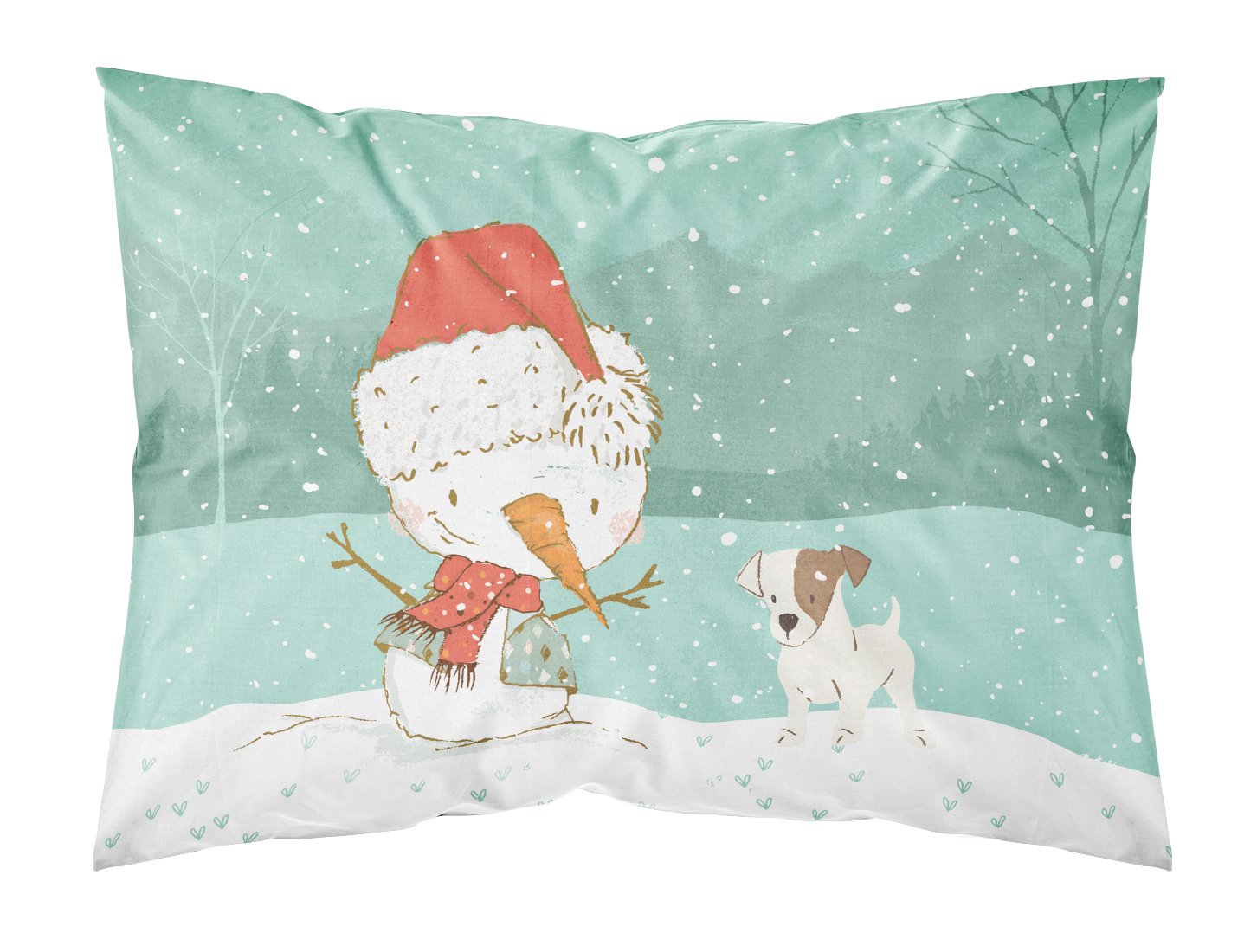 Jack Russell Terrier Snowman Christmas Standard Pillowcase Lightweight Super Soft Easy Care Decorative Artwork Pillowcase, Standard