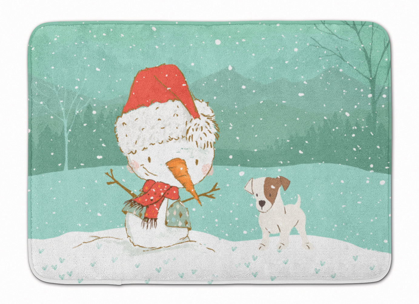 Jack Russell Terrier Snowman Christmas Memory Foam Kitchen Mat Machine Washable Anti-Fatigue Cushion Comfort Bath or Kitchen Rug